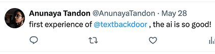 X post from Anunaya Tandon: first experience of Backdoor, the AI is so good.
